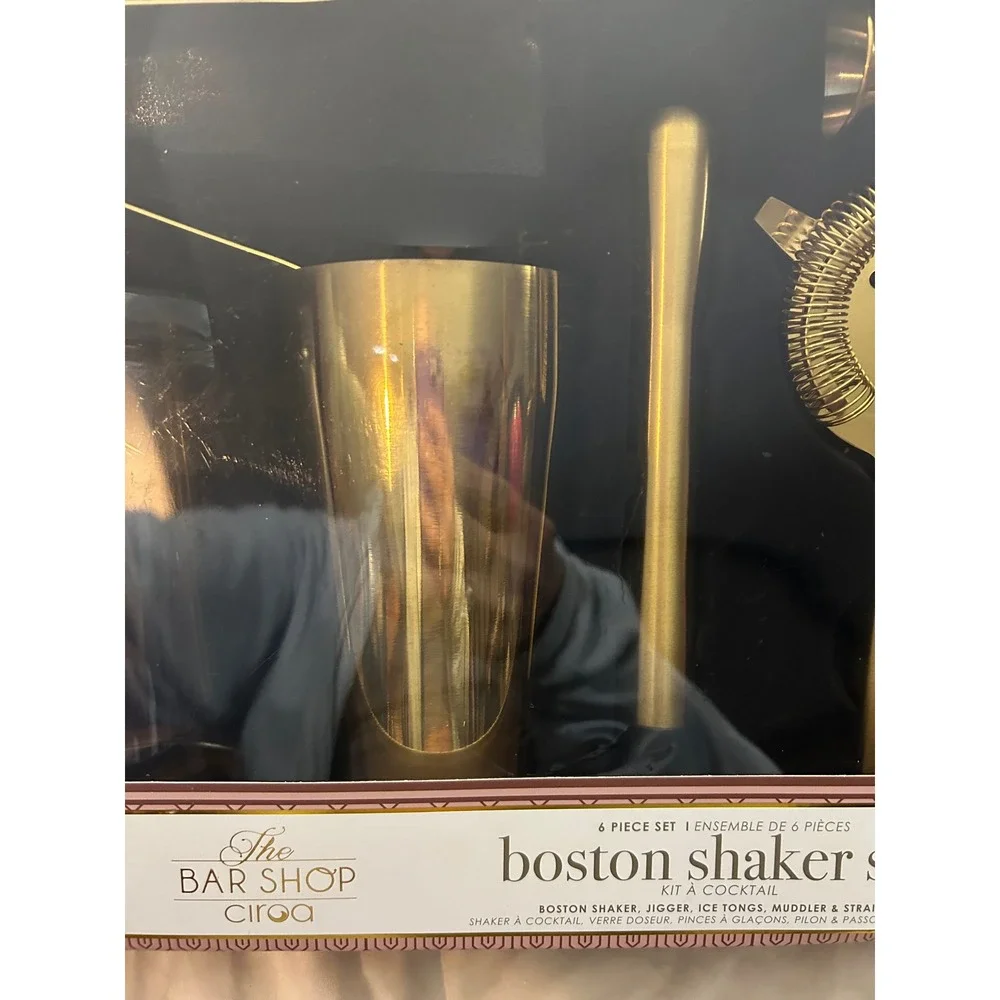 The Bar Shop Ciroa‎ Boston 6-Piece Cocktail Kit – Gold Stainless Steel – New